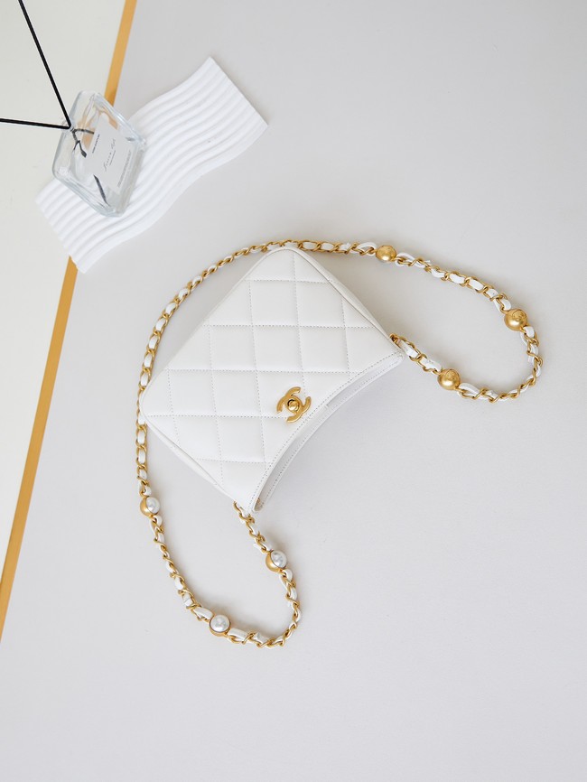 Chanel HOBO HANDBAG Lambskin & Gold-Tone Metal AS4948 white