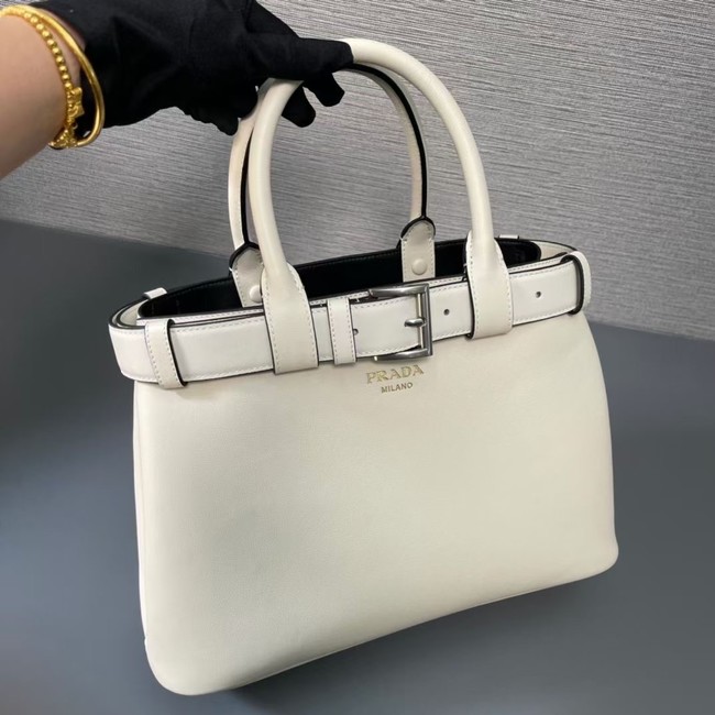 Prada Buckle medium leather handbag with belt 1BA434  White&Black