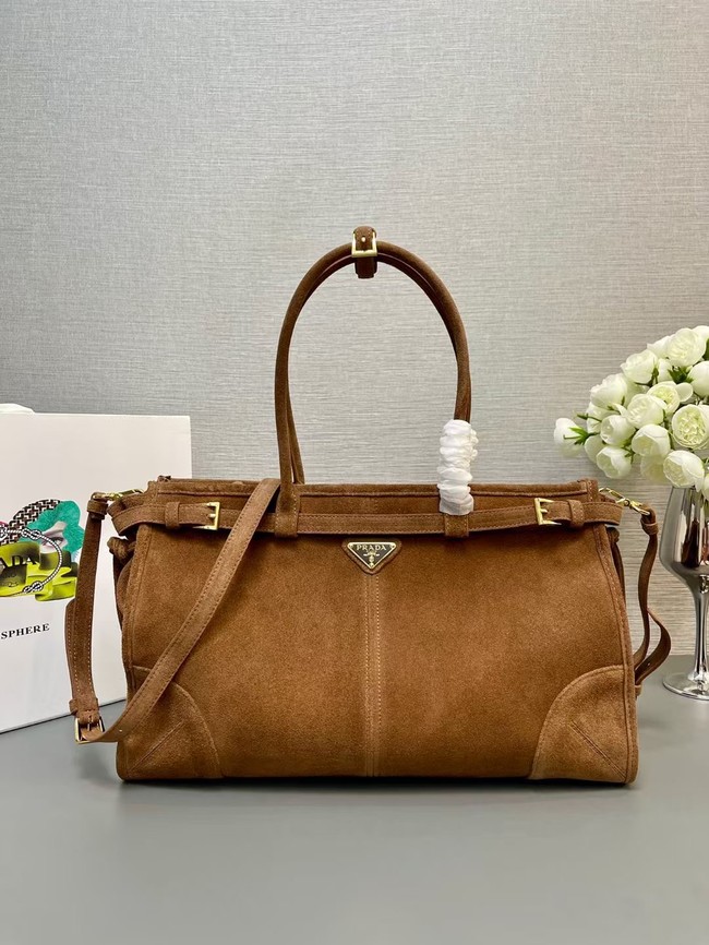 Prada Large suede handbag 1BA433 Cocoa Brown