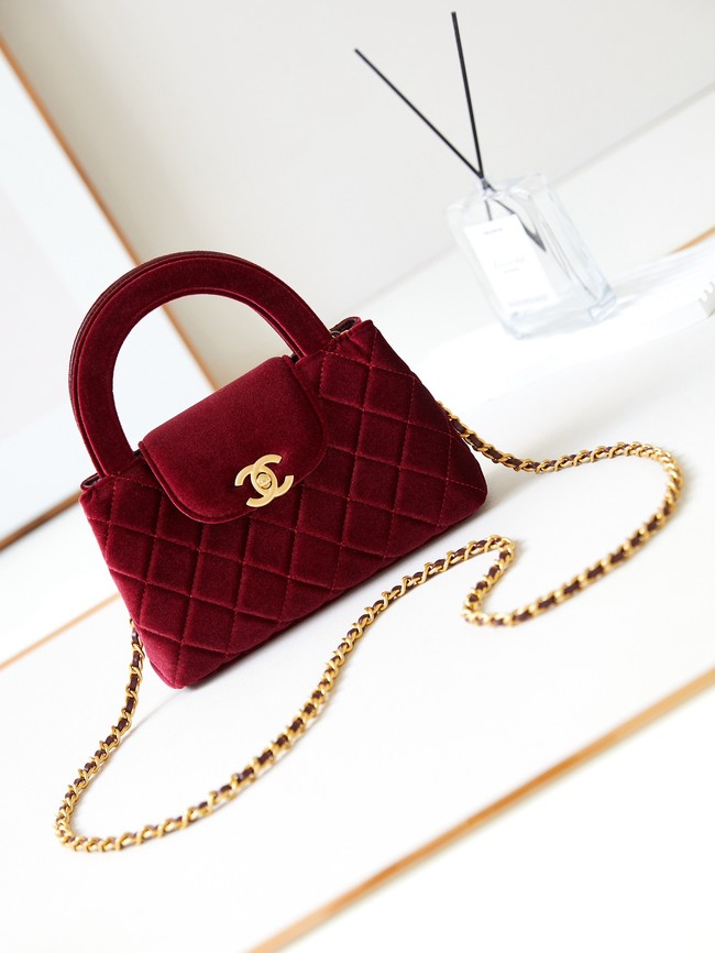 Chanel MINI SHOPPING BAG Velvet & Gold-Tone Metal AS4416 Burgundy