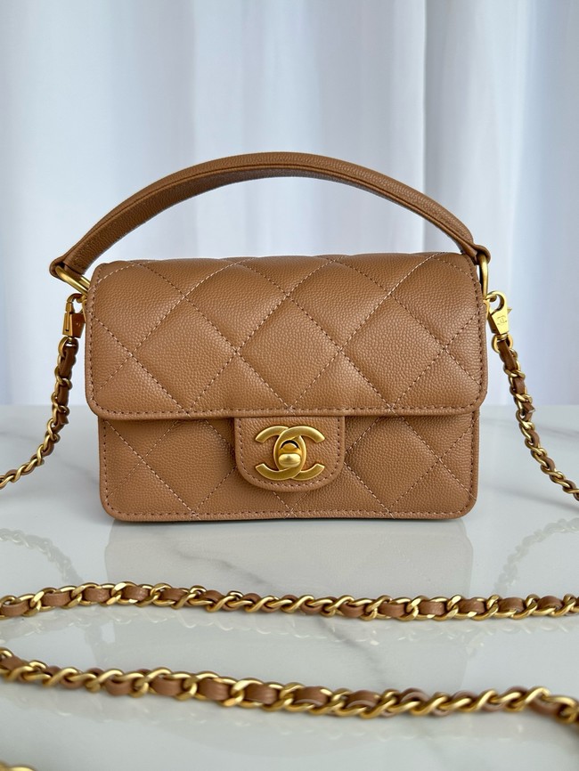 Chanel MINI FLAP BAG WITH TOP HANDLE AS5164 Camel