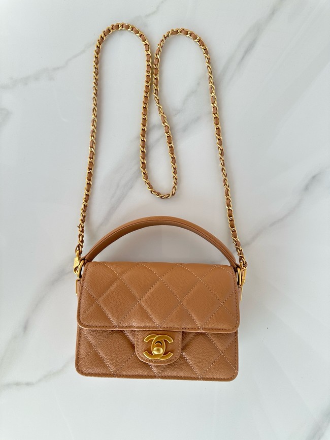 Chanel MINI FLAP BAG WITH TOP HANDLE AS5164 Camel