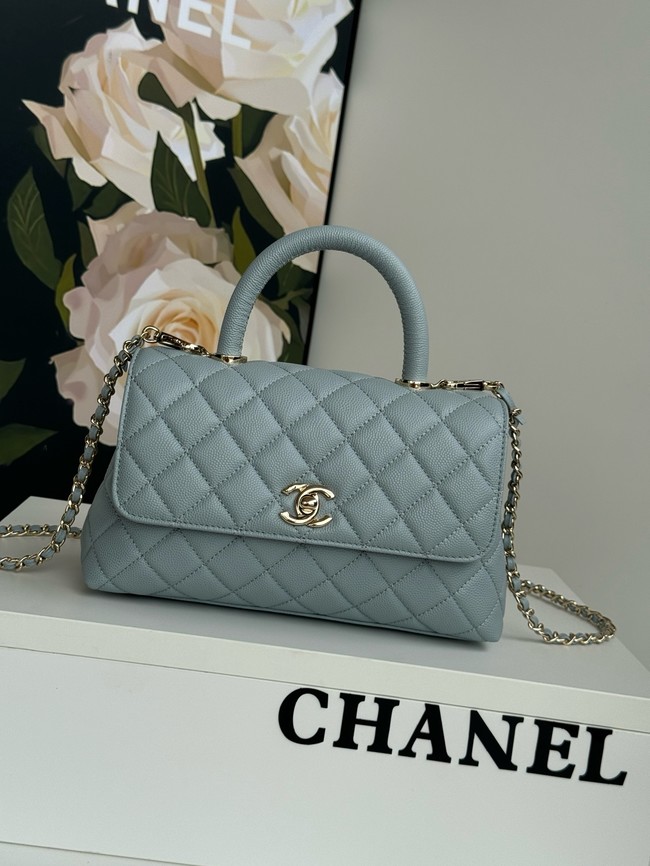 Chanel FLAP BAG WITH TOP HANDLE A92990 light blue