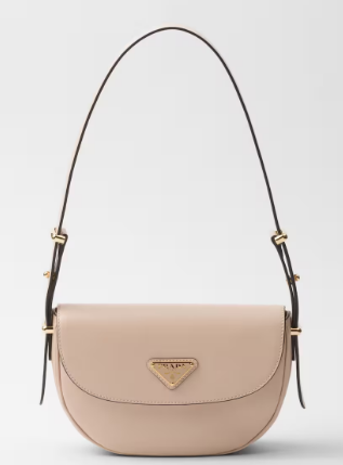 Prada Arque leather shoulder bag with flap 1BD365 Travertine