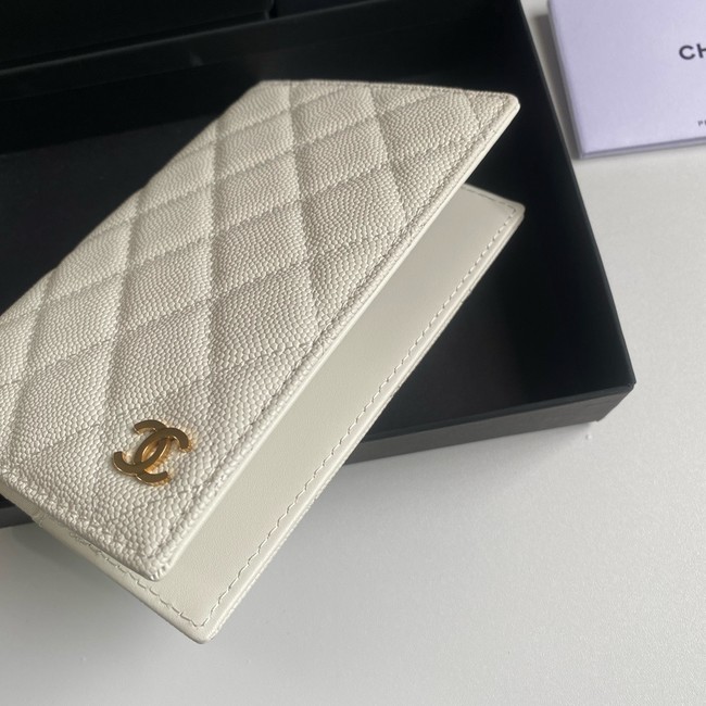 Chanel Calfskin Leather & Gold-Tone Metal Wallet B80385 white