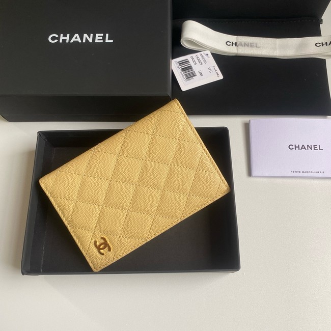 Chanel Calfskin Leather & Gold-Tone Metal Wallet B80385 yellow