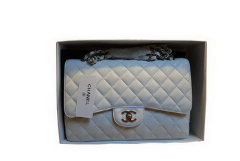 Chanel Jumbo Double Flaps Bag A36097 White Original Caviar Leather Silver