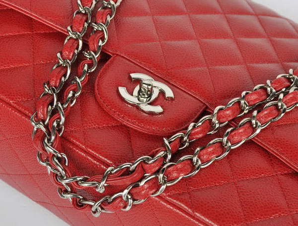 Top Quality Chanel Classic A36070 Red Original Grain Leather Large Flap Bag Silver