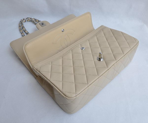 Chanel Classic 2.55 Series Apricot Lambskin Silver Chain Quilted Flap Bag 1113