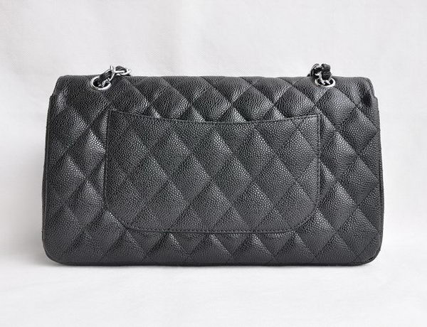 Chanel Classic 2.55 Series Black Caviar Silver Chain Quilted Flap Bag 1113