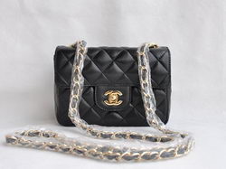 Chanel Quilted Flap Bag 1115 Black Lambskin Golden Chain