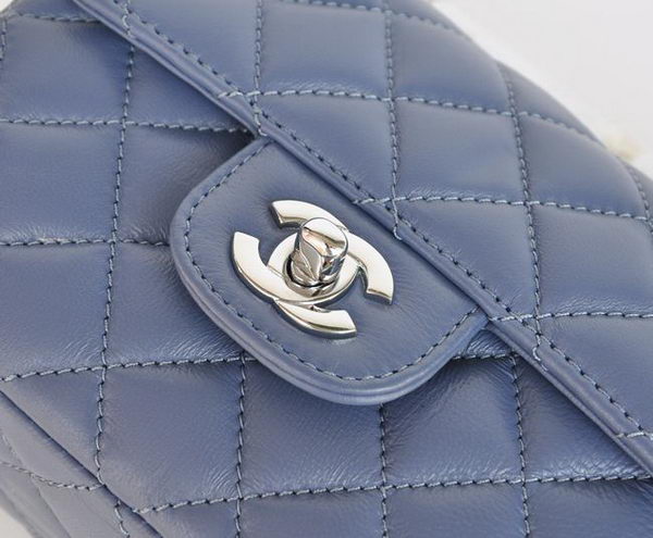 Chanel Classic Blue Lambskin Silver Chain Quilted Flap Bag 1115