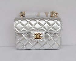 Chanel Classic Light Silver Lambskin Golden Chain Quilted Flap Bag