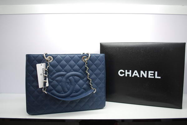 Chanel GST Caviar Leather Coco Bag A36092 Dark Blue Silver