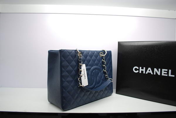 Chanel GST Caviar Leather Coco Bag A36092 Dark Blue Silver