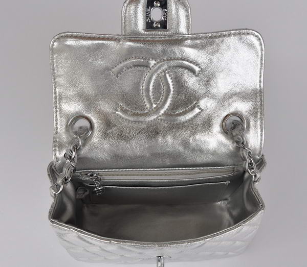 Cheap Chanel Classic mini Flap Bag 1115 Light Silver Sheepskin Silver Hardware