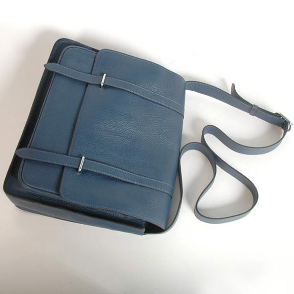 Hermes Steve 35CM Messenger Bag Clemence Leather Dark Blue