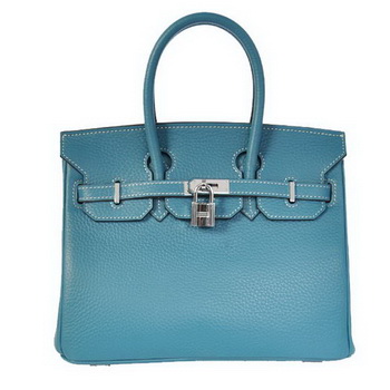 Hermes Birkin 25CM Tote Bags Togo Leather Blue Silver