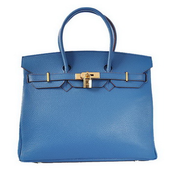 Hermes Birkin 35CM Tote Bags Togo Leather Mid Blue Golden