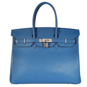 Hermes Birkin 35CM Tote Bags Togo Leather Mid Blue Silver