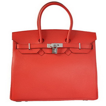 Hermes Birkin 35CM Tote Bags Togo Leather Red Silver