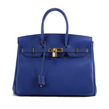 Hermes Birkin 35CM Smooth Leather Handbag 6089 Dark Blue Golden