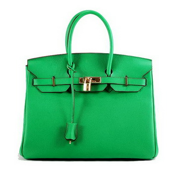 Hermes Birkin 35CM Smooth Leather Handbag 6089 Dark Green Golden