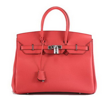 Hermes Birkin 35CM Smooth Leather Handbag 6089 Red Silver