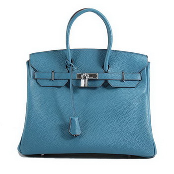 Hermes Birkin 35CM Togo Leather Handbag 6089 Blue Silver