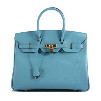 Hermes Birkin 35CM Togo Leather Handbag 6089 Light Blue Golden