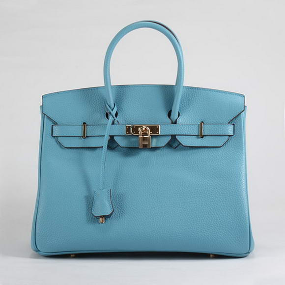 Hermes Birkin 35CM Togo Leather Handbag 6089 Light Blue Golden