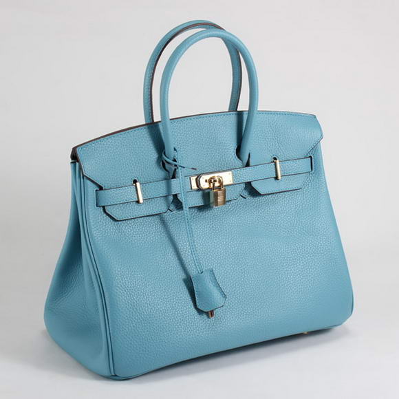 Hermes Birkin 35CM Togo Leather Handbag 6089 Light Blue Golden