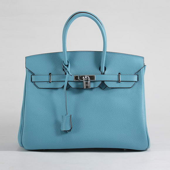 Hermes Birkin 35CM Togo Leather Handbag 6089 Light Blue Silver