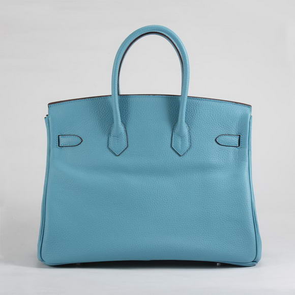 Hermes Birkin 35CM Togo Leather Handbag 6089 Light Blue Silver