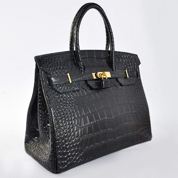 Hermes Birkin 35CM Tote Bags Crocodile Togo Leather Black Golden