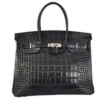 Hermes Birkin 35CM Tote Bags Crocodile Togo Leather Black Silver