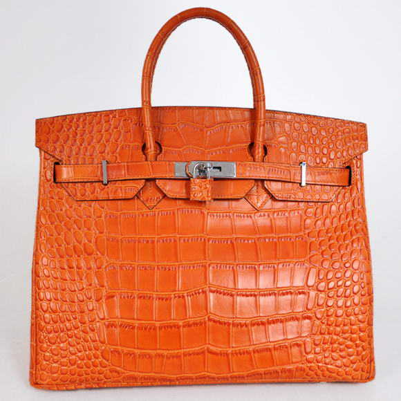 Hermes Birkin 35CM Tote Bags Crocodile Togo Leather Orange Silver