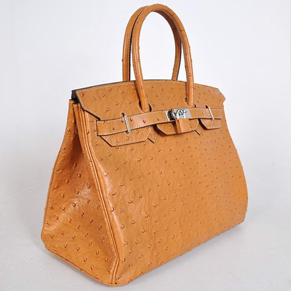 Hermes Birkin 35CM Tote Bags Ostrich Togo Leather Ocher Silver