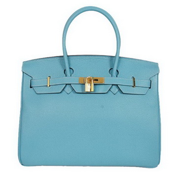 Hermes Birkin 35CM Tote Bags Smooth Togo Leather Light Blue Golden