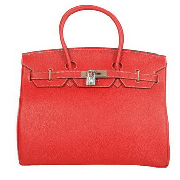 Hermes Birkin 35CM Tote Bags Smooth Togo Leather Red Silver