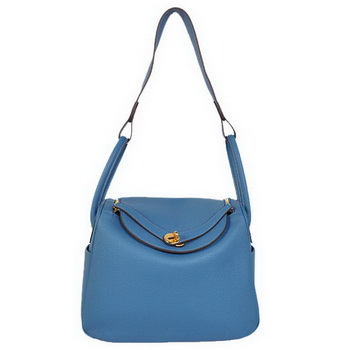 Hermes Lindy 30CM Havanne Handbags 1057 Blue Leather Golden Hardware