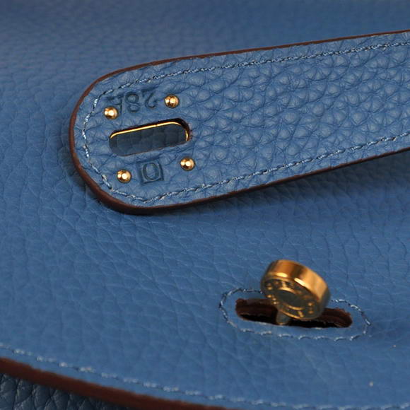 Hermes Lindy 30CM Havanne Handbags 1057 Blue Leather Golden Hardware