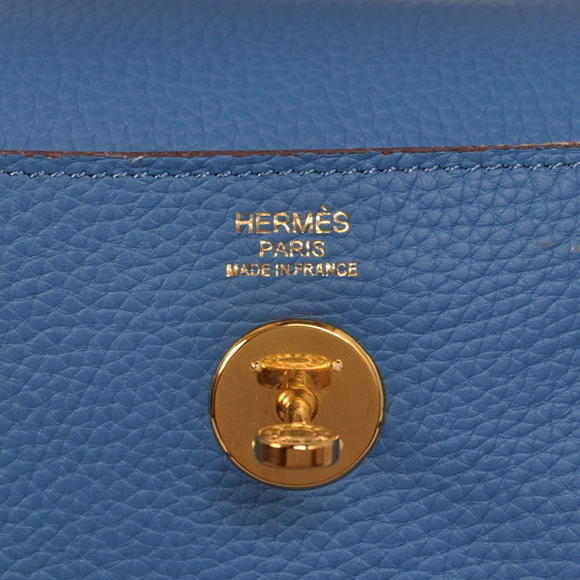 Hermes Lindy 30CM Havanne Handbags 1057 Blue Leather Golden Hardware