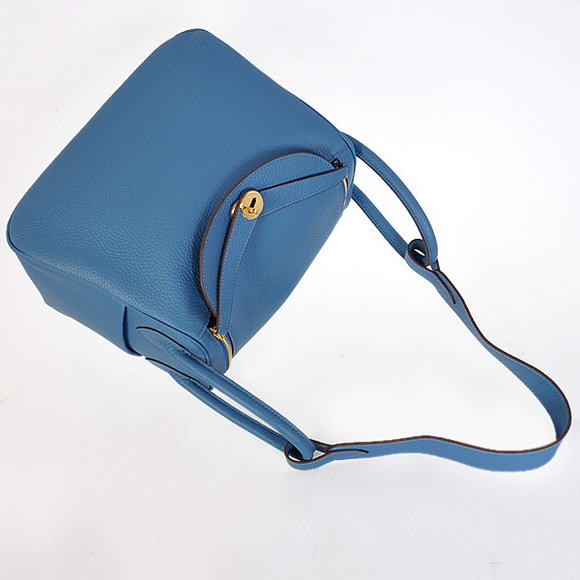 Hermes Lindy 30CM Havanne Handbags 1057 Blue Leather Golden Hardware