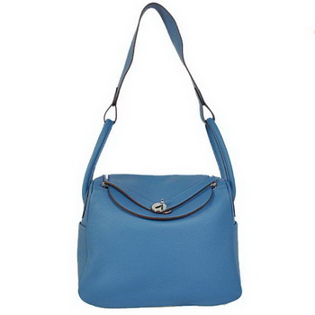 Hermes Lindy 30CM Havanne Handbags 1057 Blue Leather Silver Hardware