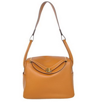 Hermes Lindy 30CM Havanne Handbags 1057 Camel Leather Golden Hardware