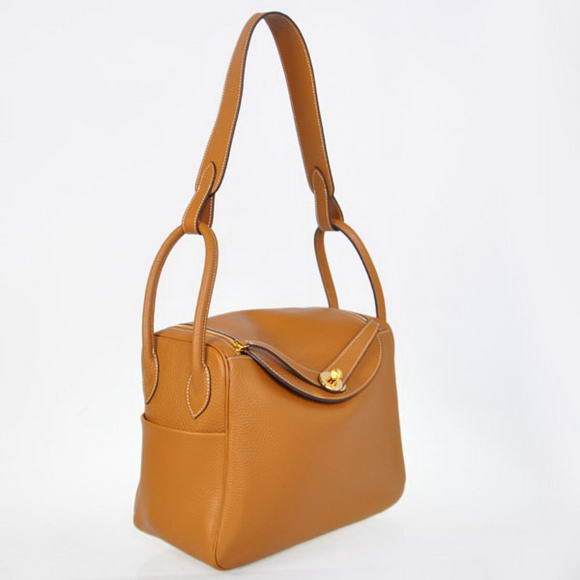 Hermes Lindy 30CM Havanne Handbags 1057 Camel Leather Golden Hardware