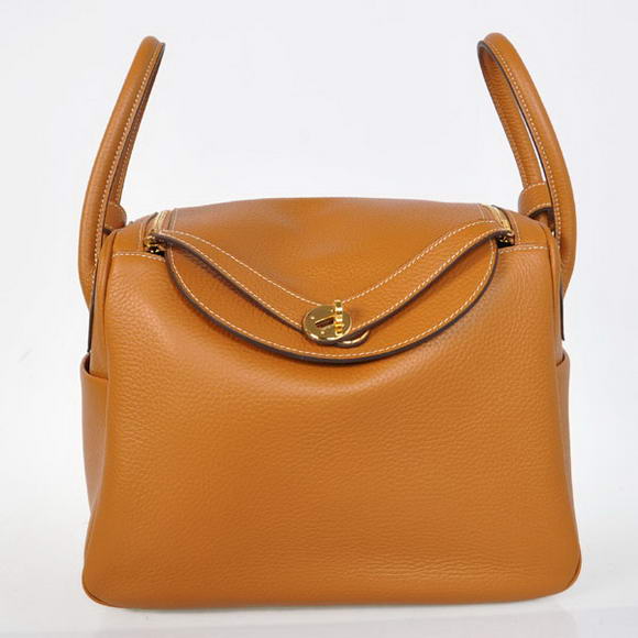 Hermes Lindy 30CM Havanne Handbags 1057 Camel Leather Golden Hardware