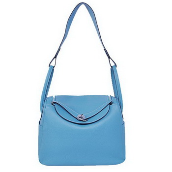 Hermes Lindy 30CM Havanne Handbags 1057 Light Blue Leather Silver Hardware