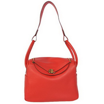 Hermes Lindy 30CM Havanne Handbags 1057 Red Leather Golden Hardware